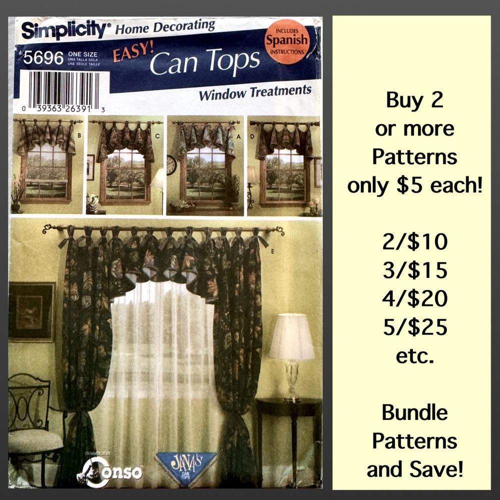 Simplicity 5696 Can Tops Window Treatments Uncut Sewing Pattern